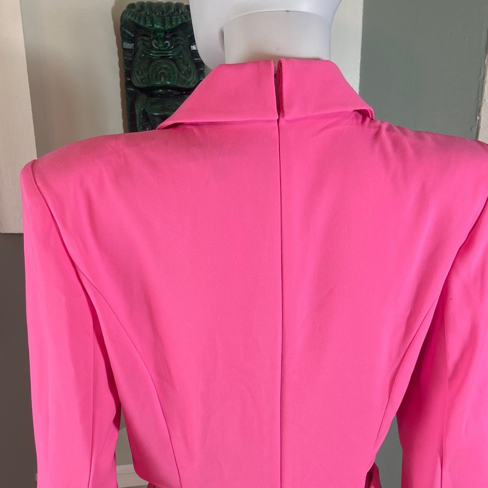 Express Hot Pink Blazer Cut Out Mini Dress Neon sheath suit medium Bodycon - Picture 10 of 13